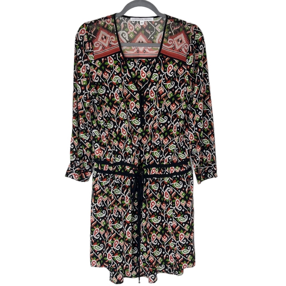 Veronica Beard Tie Front Silk Venice Mini Shirt Dress Size 6 - Picture 2 of 16